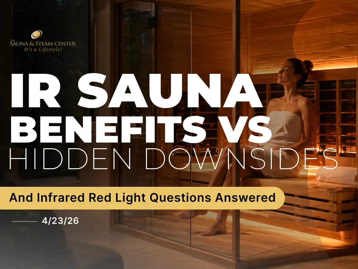 Photorealistic IR sauna scene featuring a modern home infrared sauna with warm amber glow, natural wood interior, and a relaxing spa-like atmosphere.