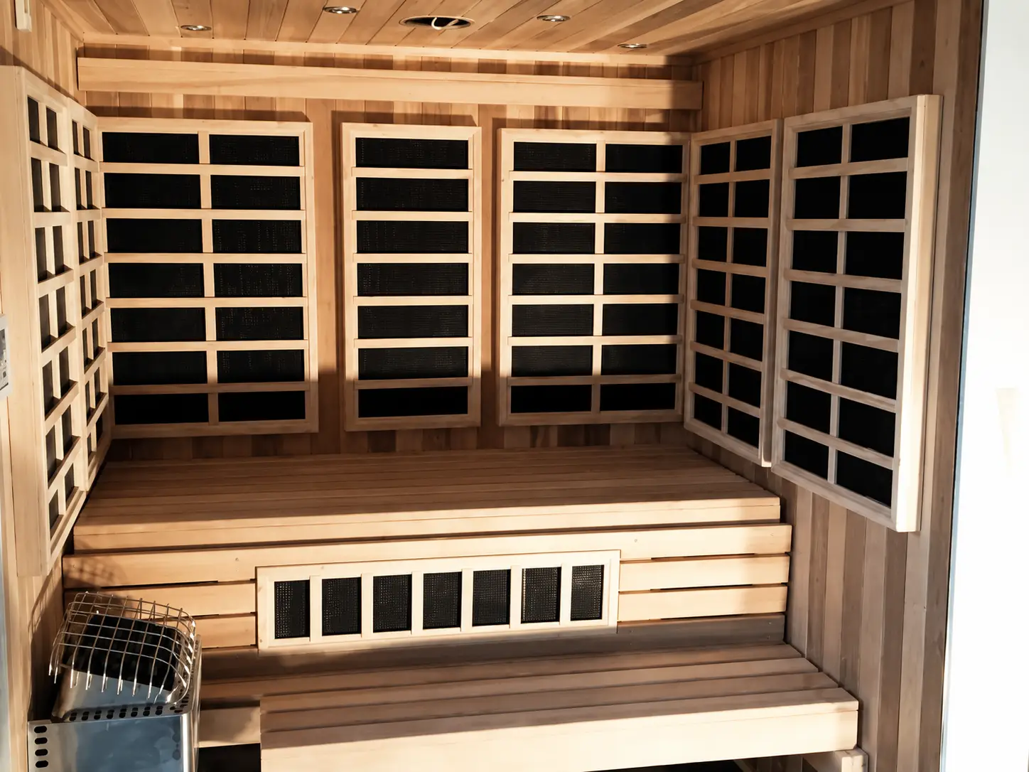 Modern hybrid sauna with infrared and traditional heat