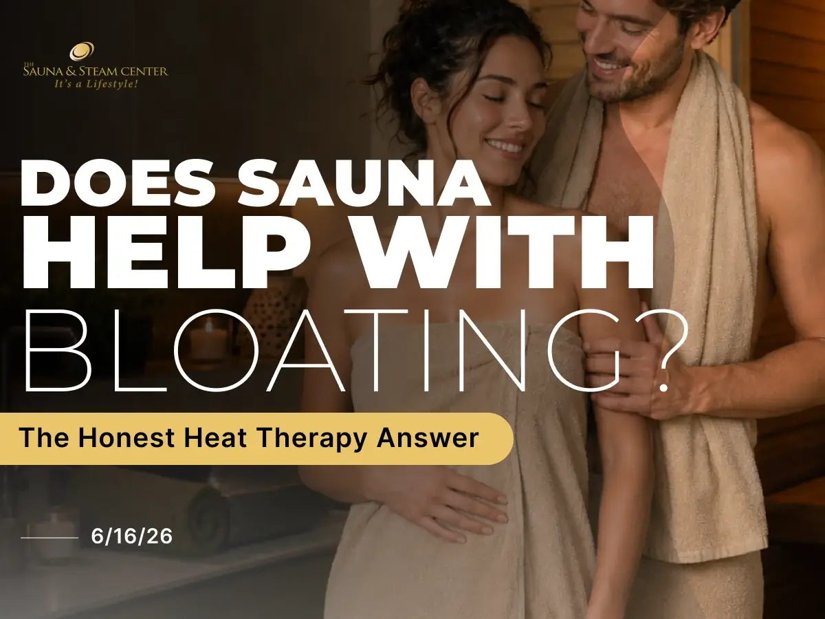 Person feeling relaxed and comfortable after leaving a home sauna, showing gentle stomach relief for an article about does sauna help with bloating