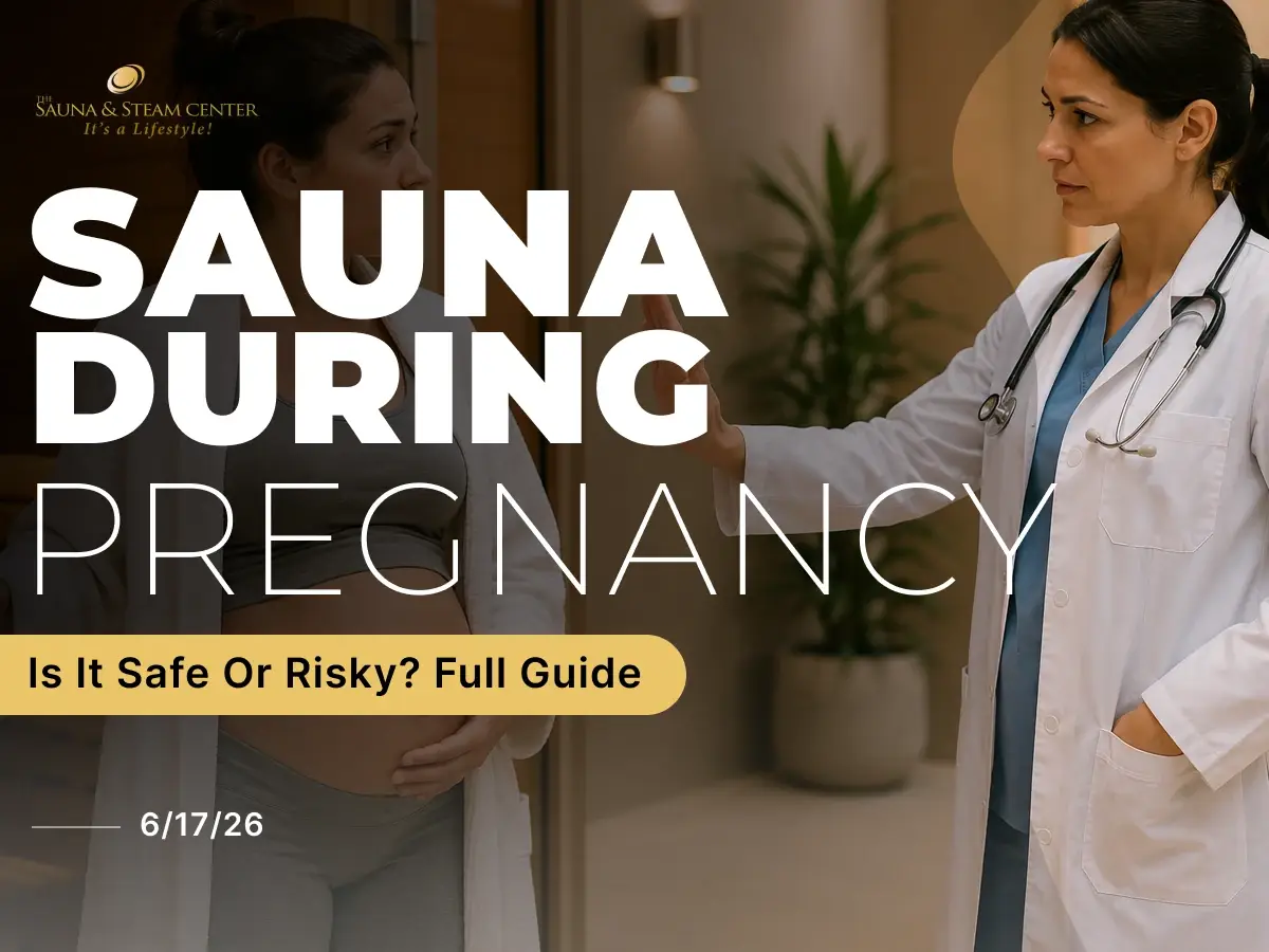 Sauna During Pregnancy may carry overheating risks. This image shows a doctor advising a pregnant woman before sauna use for safety guidance.