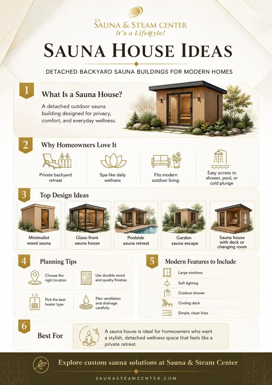 Explore sauna house ideas for modern homes, including detached backyard sauna designs, planning tips, materials, and features for a private retreat.