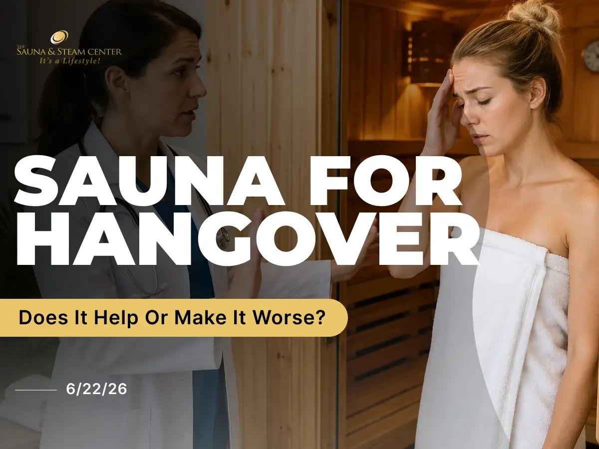 A doctor advises a woman experiencing headache and discomfort to avoid entering a hot sauna until she has fully recovered.