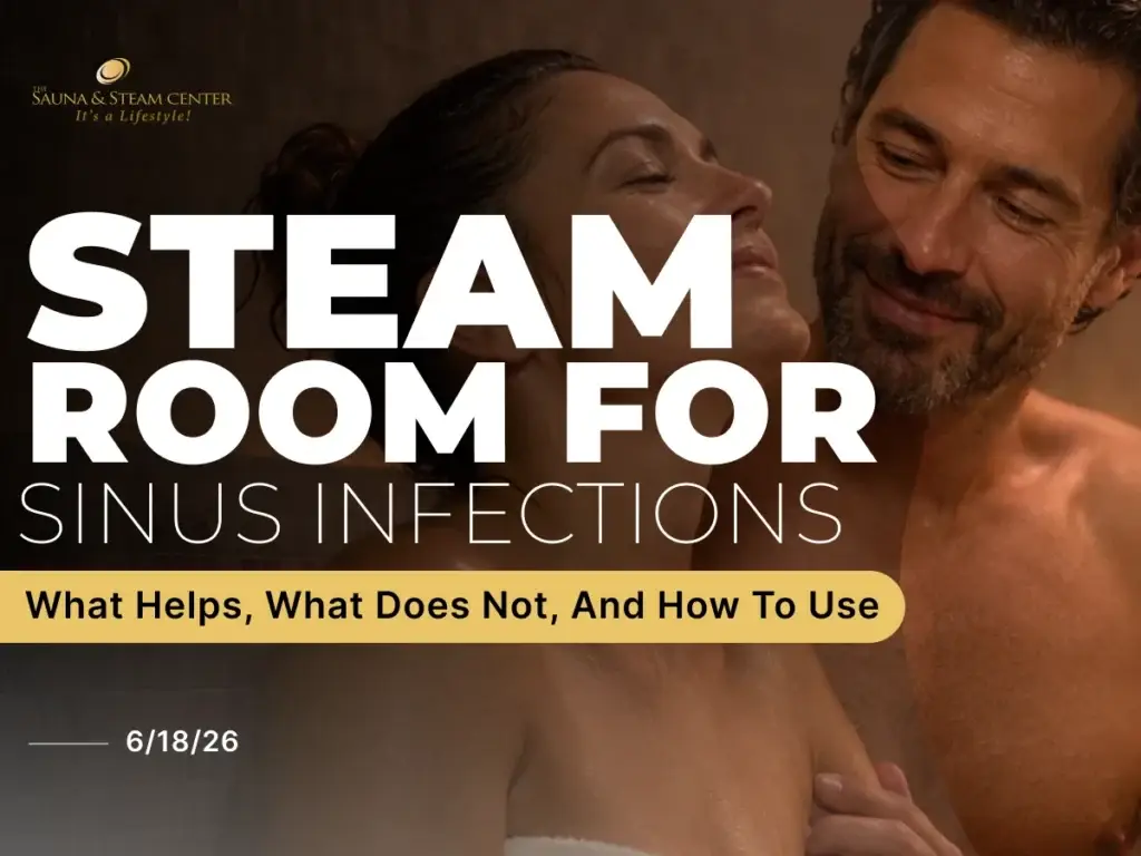 A calming steam room image showing warm moist heat and sinus comfort, supporting a blog about steam room for sinus infection relief and safe use.