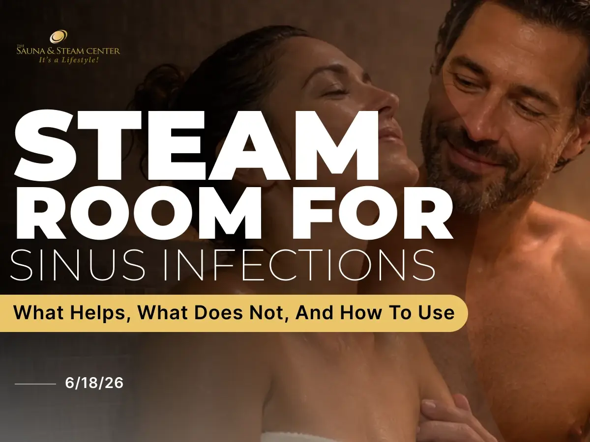 A calming steam room image showing warm moist heat and sinus comfort, supporting a blog about steam room for sinus infection relief and safe use.
